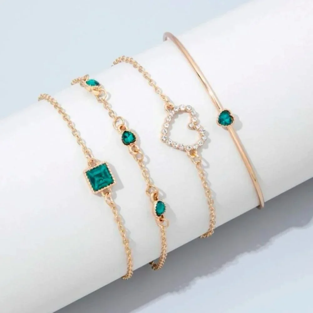 Heart & Square Bracelet Set